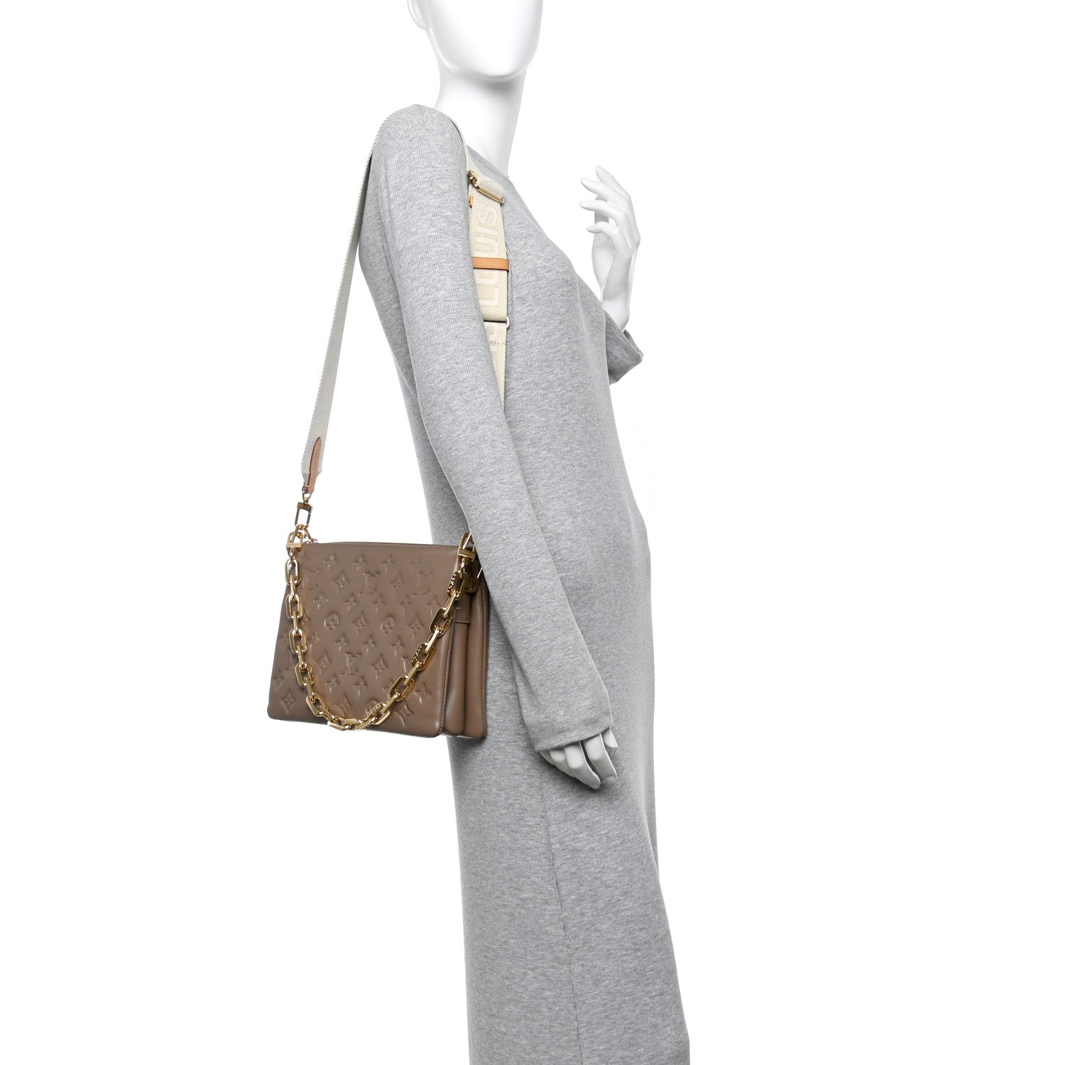 Louis Vuitton Lambskin Embossed Monogram Coussin PM Taupe 2 of 9