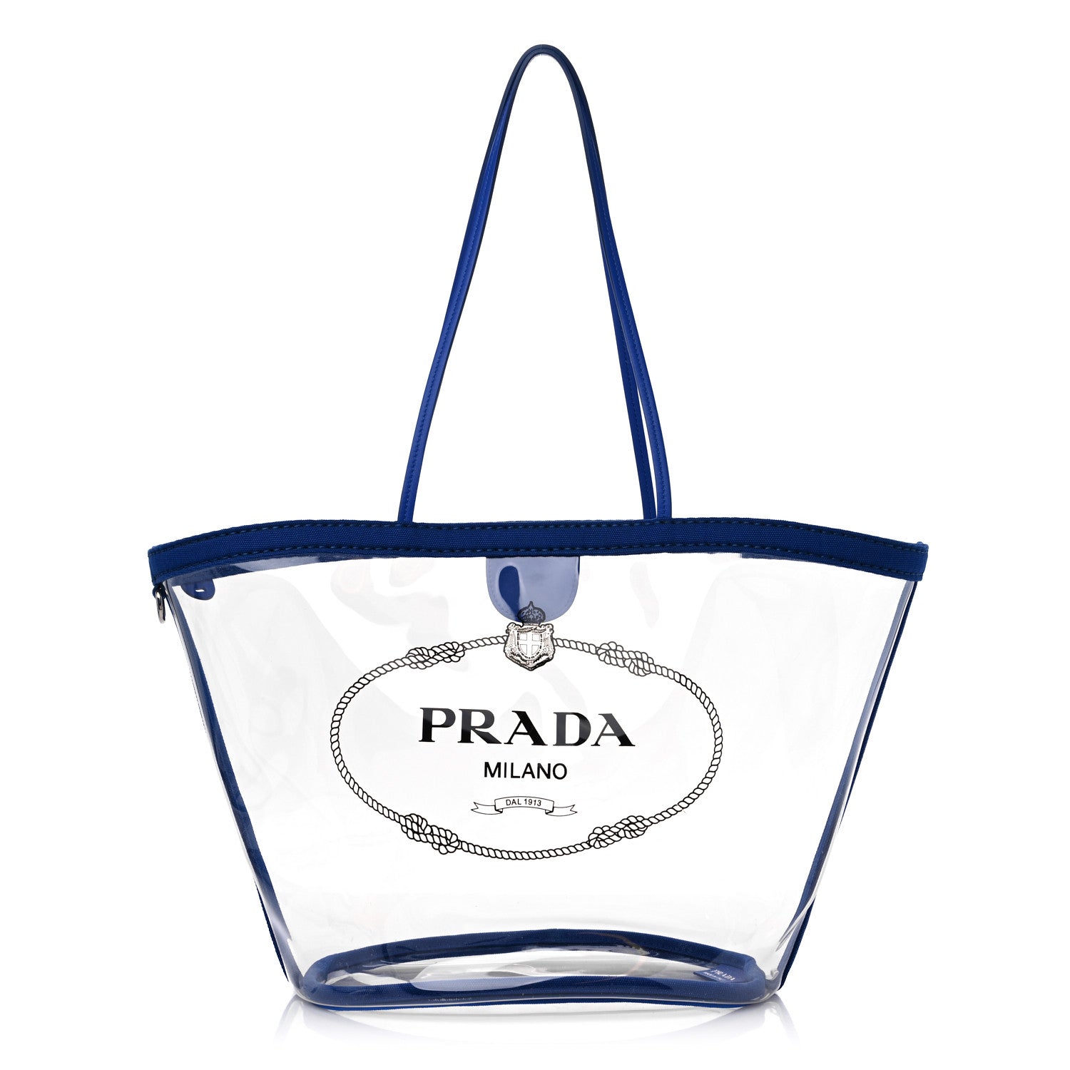 Prada Plexiglass Calfskin Small Shopper Tote Cobalto 3 of 9