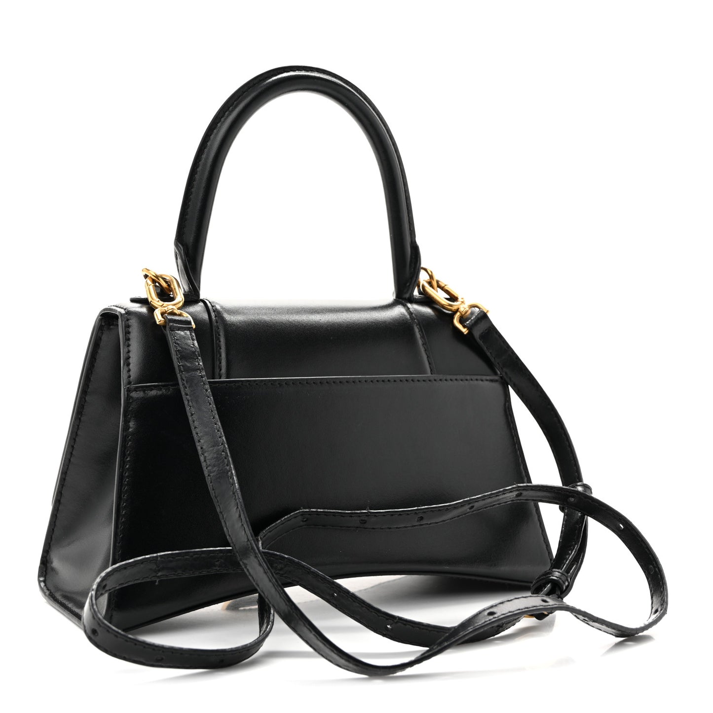 Shiny Box Calfskin Small Hourglass Top Handle Bag Black