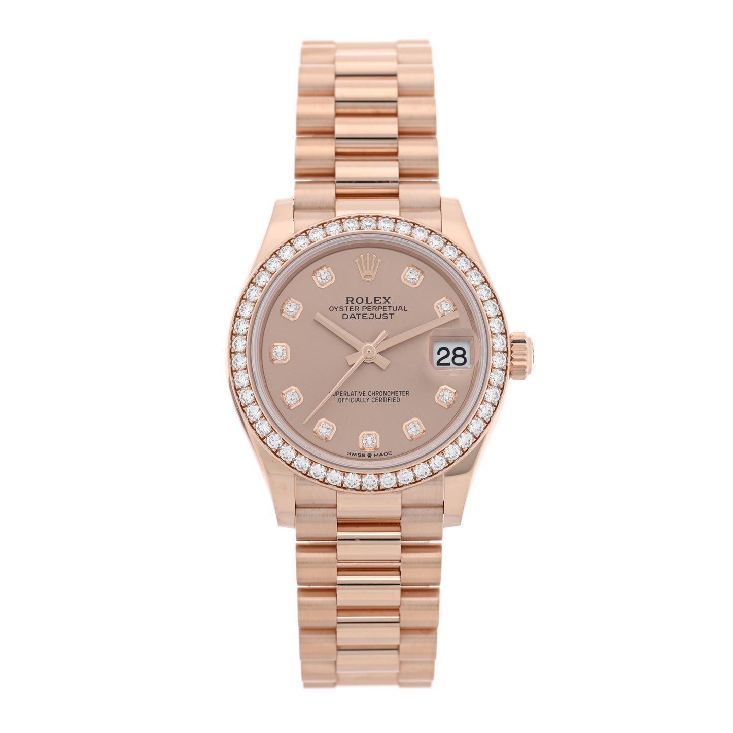 18K Everose Gold Diamond Bezel 31mm Oyster Perpetual Datejust President Watch Sundust 278285RBR