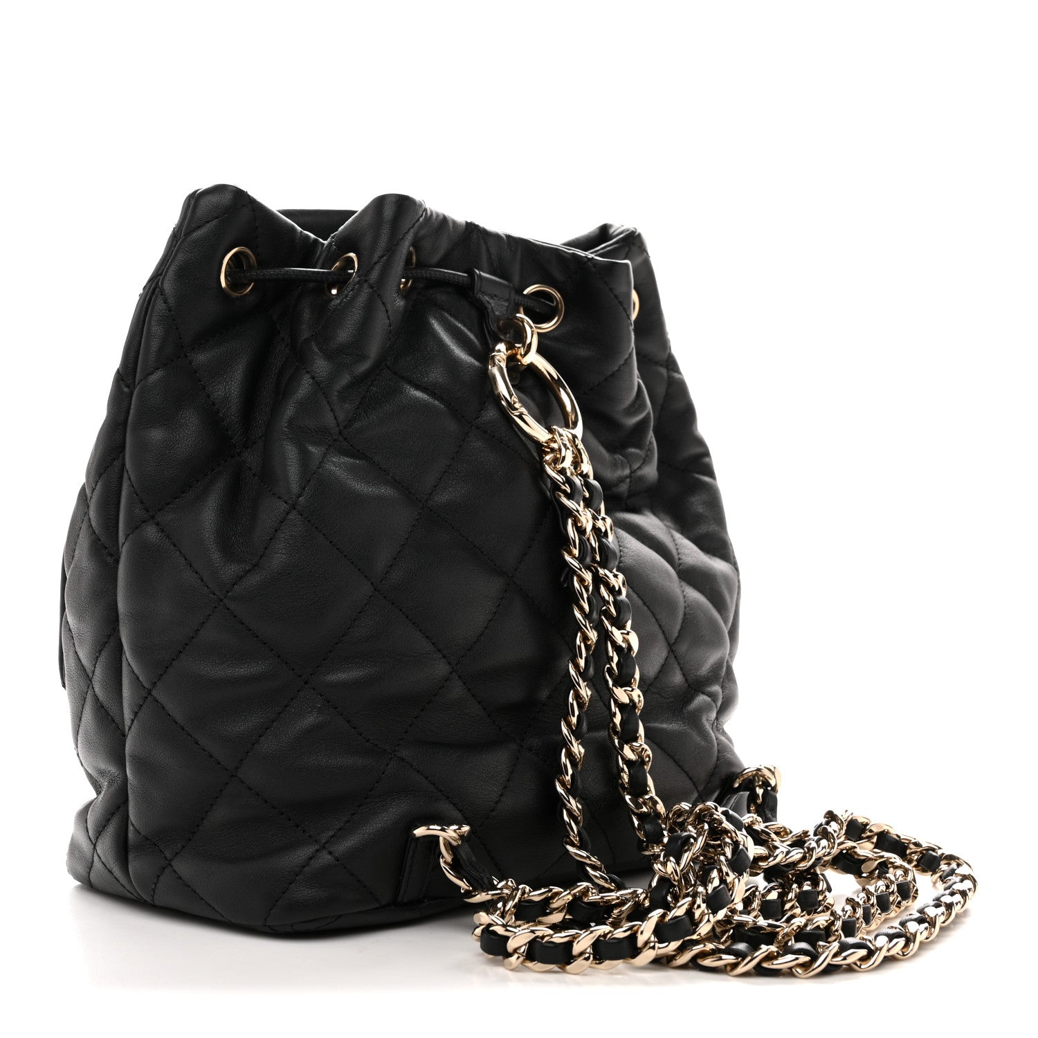 Chanel Lambskin Quilted Double Pocket Drawstring Backpack Black 3 of 10