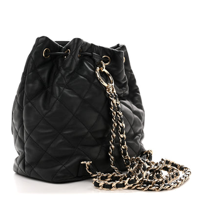 Chanel Lambskin Quilted Double Pocket Drawstring Backpack Black 3 of 10