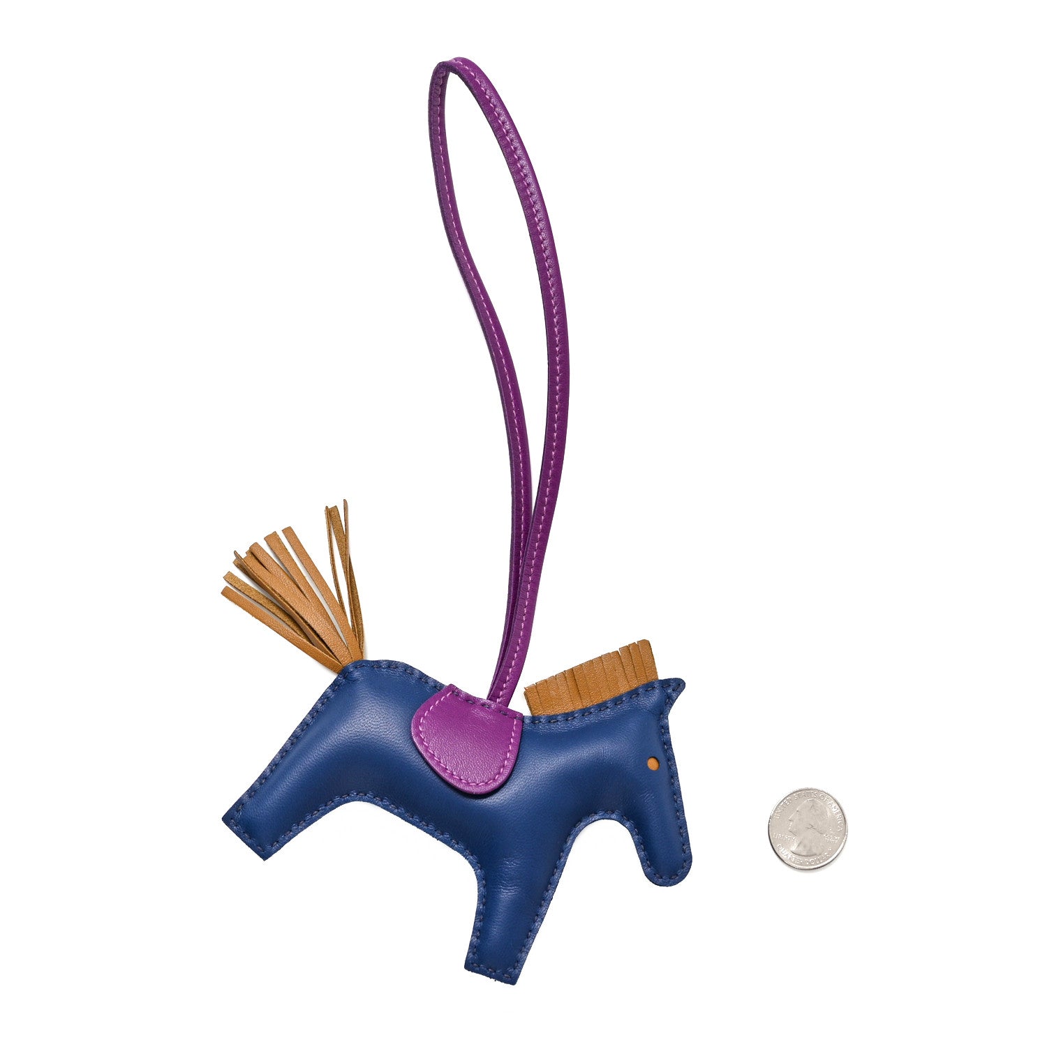 Hermes Milo Lambskin Grigri Rodeo Horse Bag Charm MM Bleu de Malte Kraft Violet 2 of 4