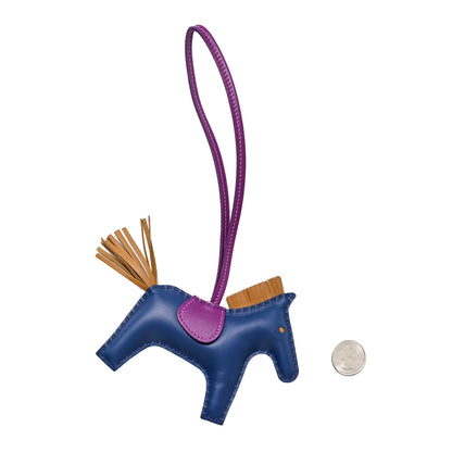 Hermes Milo Lambskin Grigri Rodeo Horse Bag Charm MM Bleu de Malte Kraft Violet 2 of 4