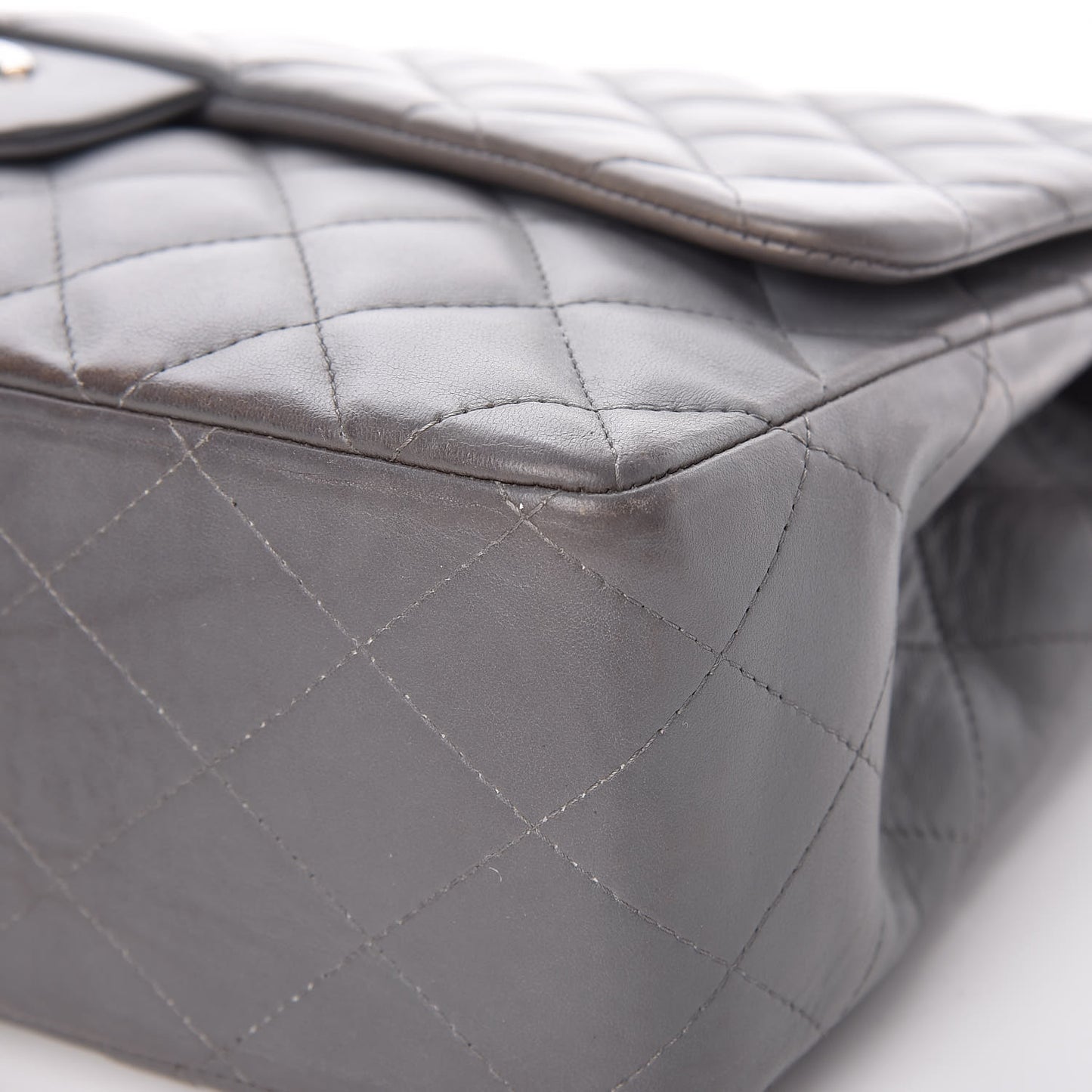 Lambskin Quilted Jumbo Single Flap Grey