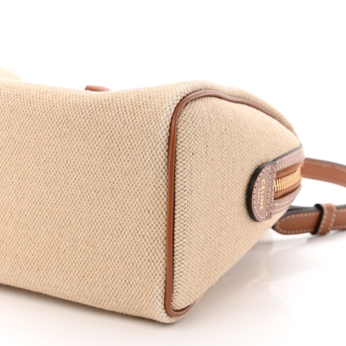 Triomphe Textile Calfskin Small Boston Bag Natural Tan