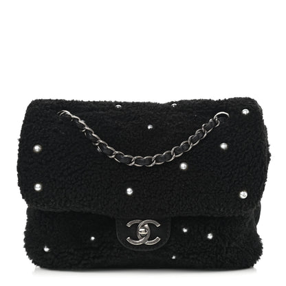 Chanel Shearling Lambskin Pearl Flap Black 1 of 13
