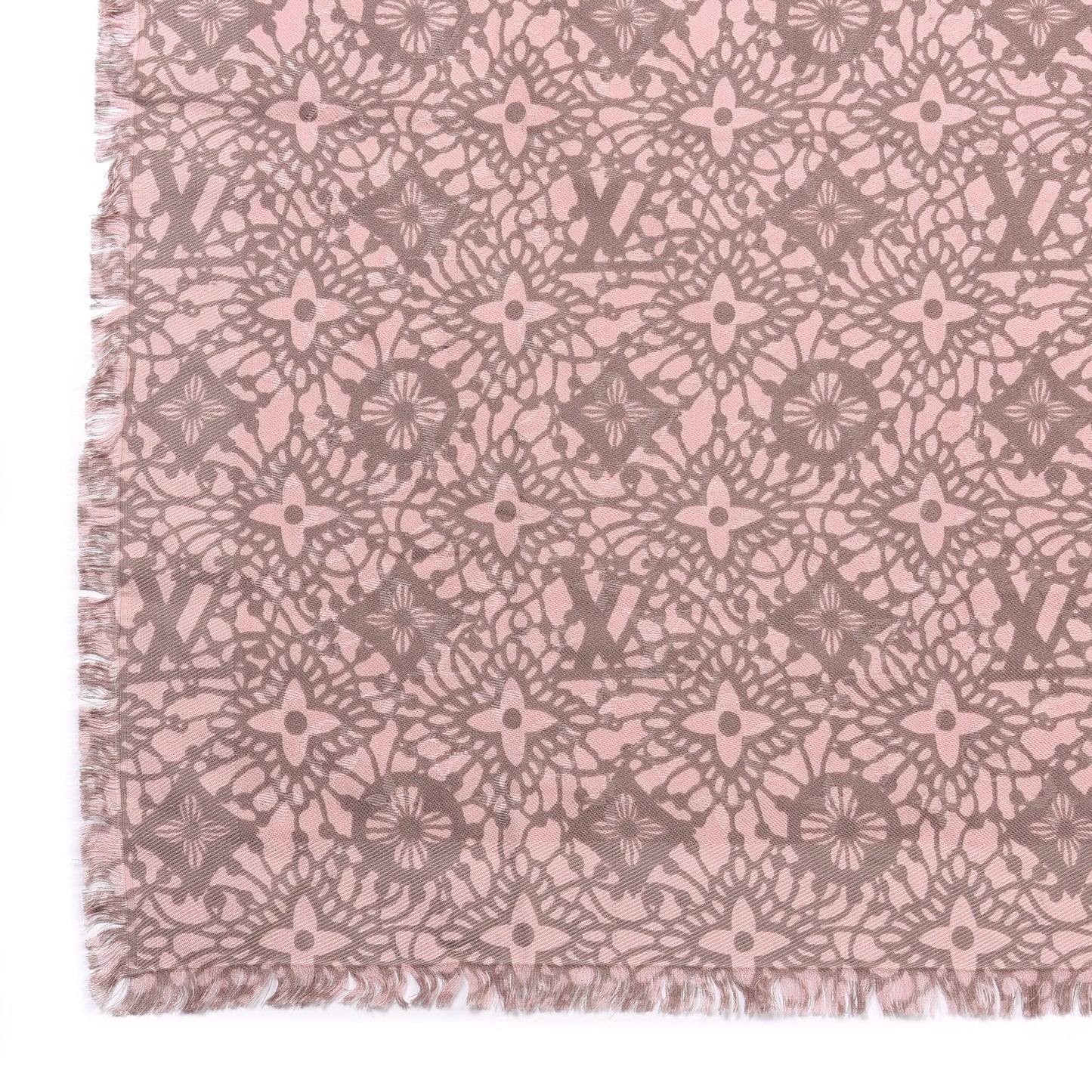 Silk Wool Monogram Dentelle Shawl Scarf Rose Poudre