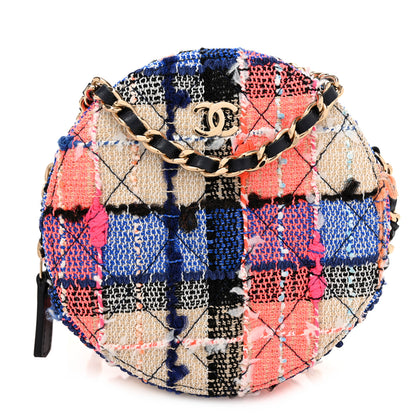 Chanel Tweed Quilted Round Clutch With Chain Blue Orange Multicolor 1 of 11
