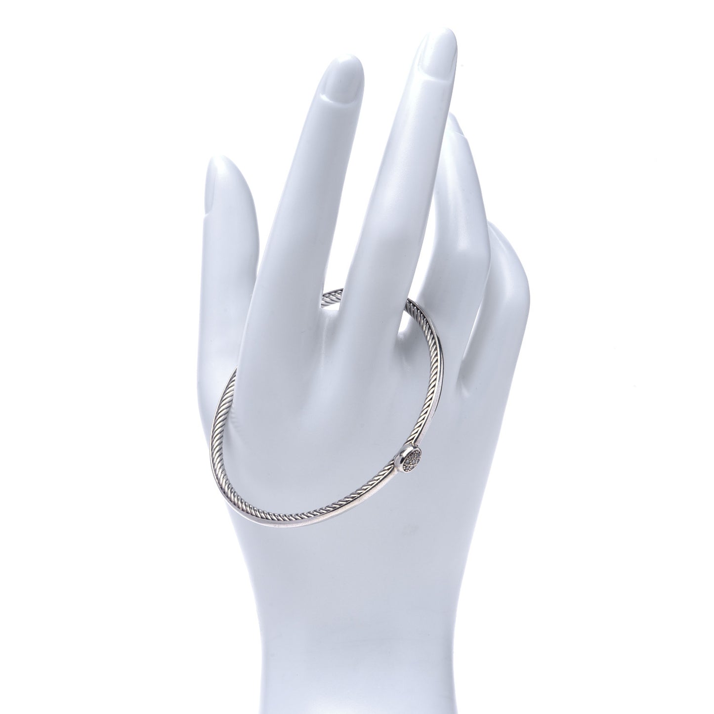 Sterling Silver Pave Diamond 3mm Cable Wire Oval Bangle
