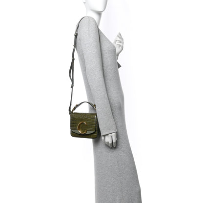 Chloe Calfskin Crocodile Embossed Mini C Double Carry Misty Forest 2 of 10