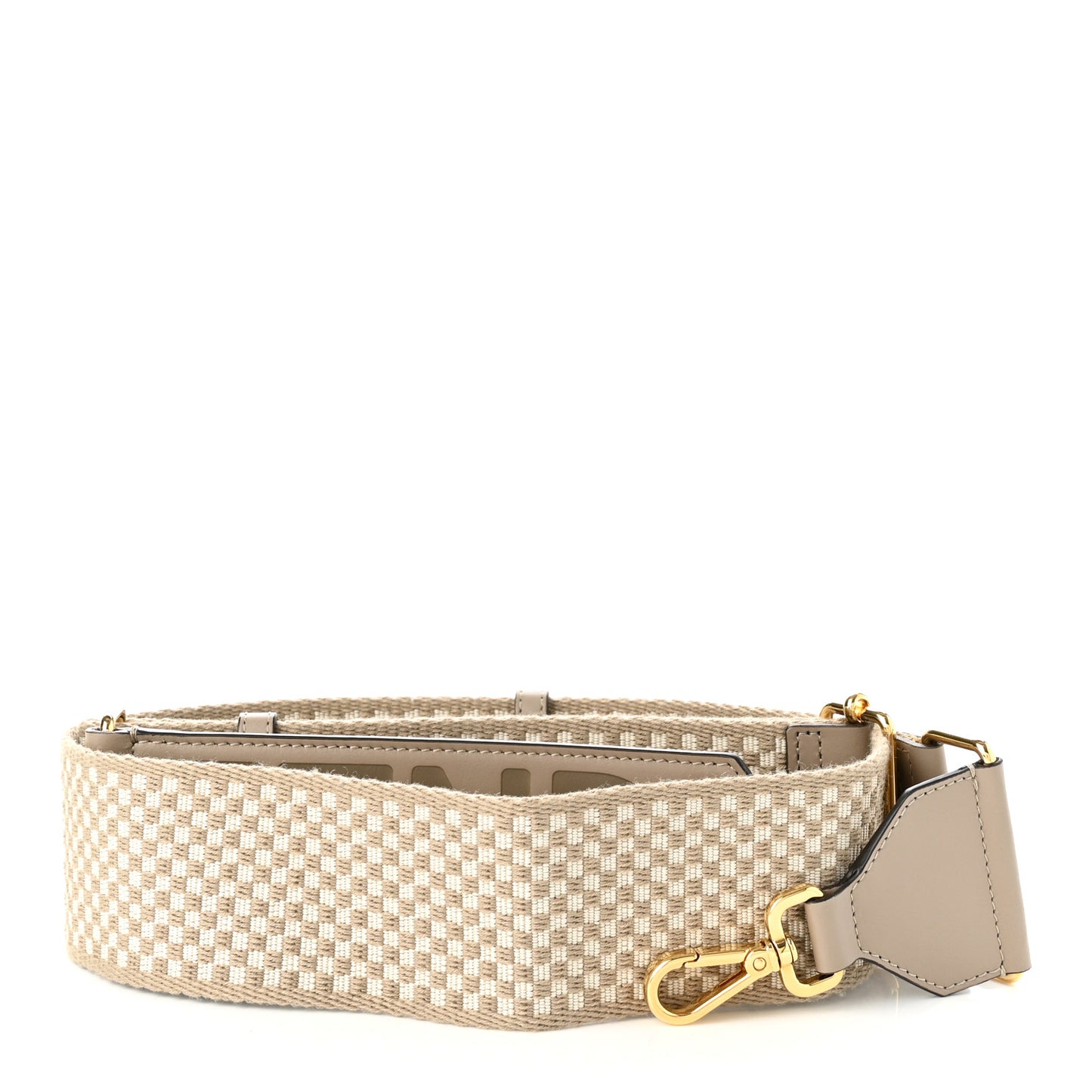 Ribbon Vitello King Logo Embossed Gingham Woven Adjustable Strap You Beige