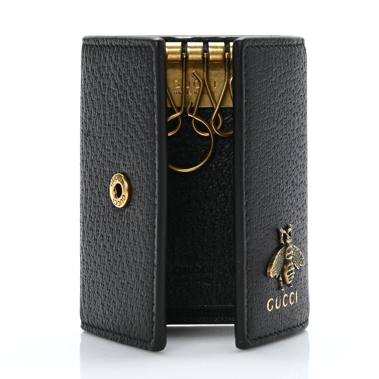 Gucci Pebbled Calfskin Bee 6 Key Holder Case Black 5 of 8
