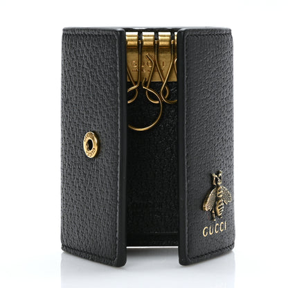 Gucci Pebbled Calfskin Bee 6 Key Holder Case Black 5 of 8