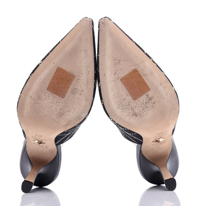 Christian Dior Fabric Ribbon Tartan Plaid J'Adoir Slingback 100mm Pumps 37.5 Black White 6 of 11