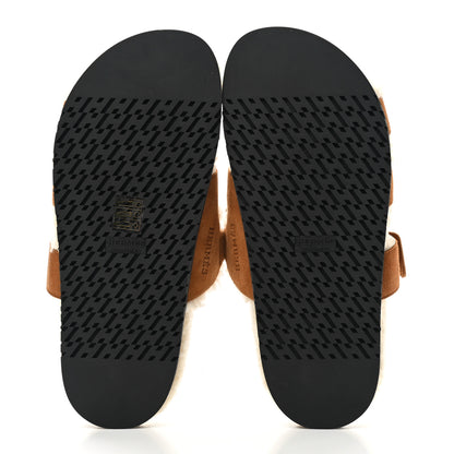 Hermes Suede Goatskin Woolskin Womens Chypre Sandals 39.5 Brun Fume Ecru 5 of 8