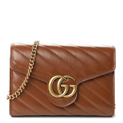 Gucci Azalea Calfskin Matelasse Diagonal GG Marmont Chain Wallet Cuir 1 of 9