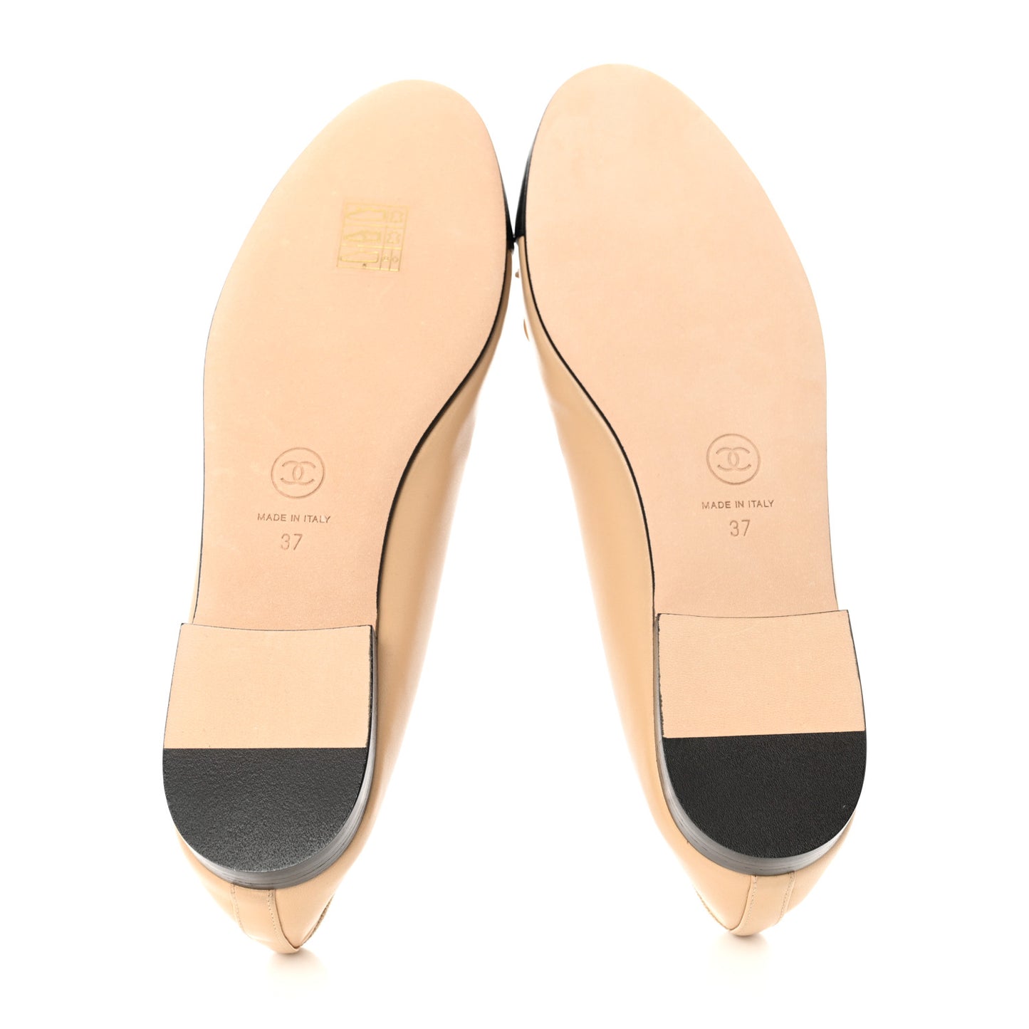 Lambskin Cap Toe CC Ballerina Flats 37 Beige Black