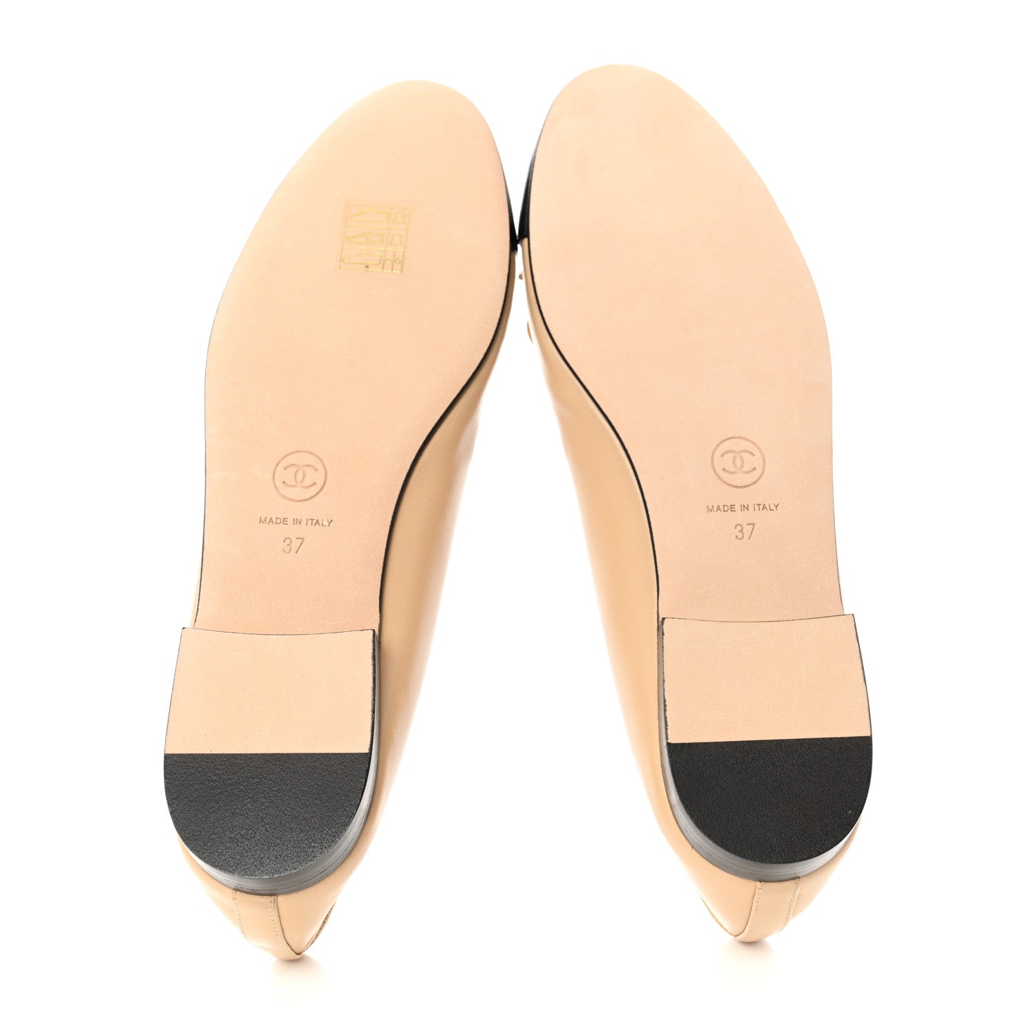 Chanel Lambskin Cap Toe CC Ballerina Flats 37 Beige Black 5 of 9