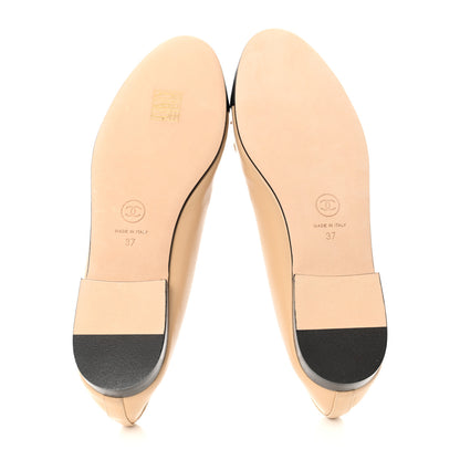 Chanel Lambskin Cap Toe CC Ballerina Flats 37 Beige Black 5 of 9