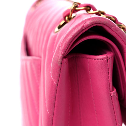 Chanel Lambskin Chevron Quilted Medium Double Flap Pink 18 of 22