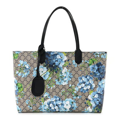 Gucci GG Supreme Monogram Blooms Medium Reversible Tote Beige Blue Navy 1 of 17