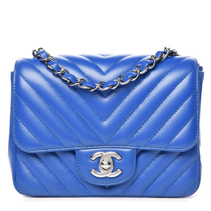 Chanel Caviar Chevron Quilted Mini Square Flap Blue 1 of 10
