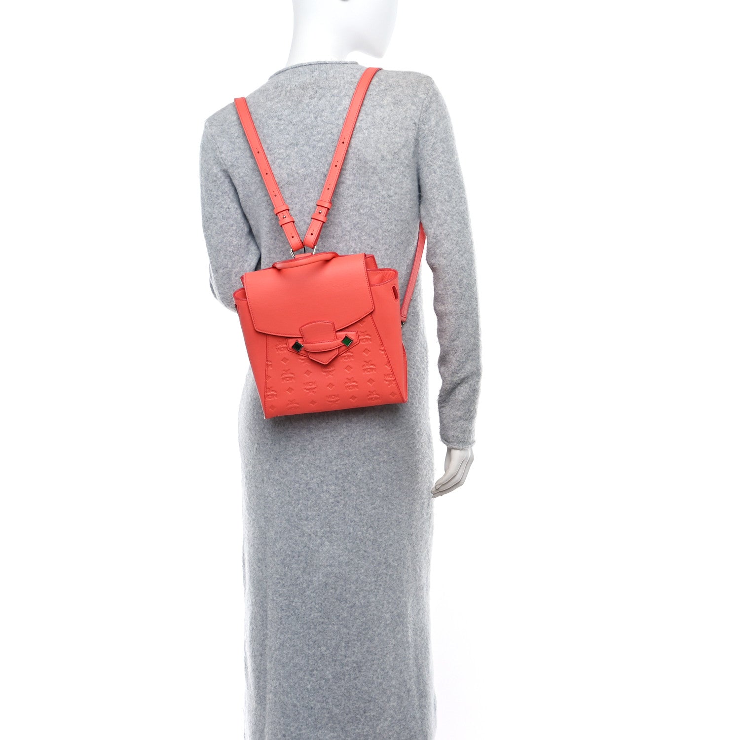 MCM Calfskin Ottomar Monogram Essential Small Backpack Hot Coral 3 of 9