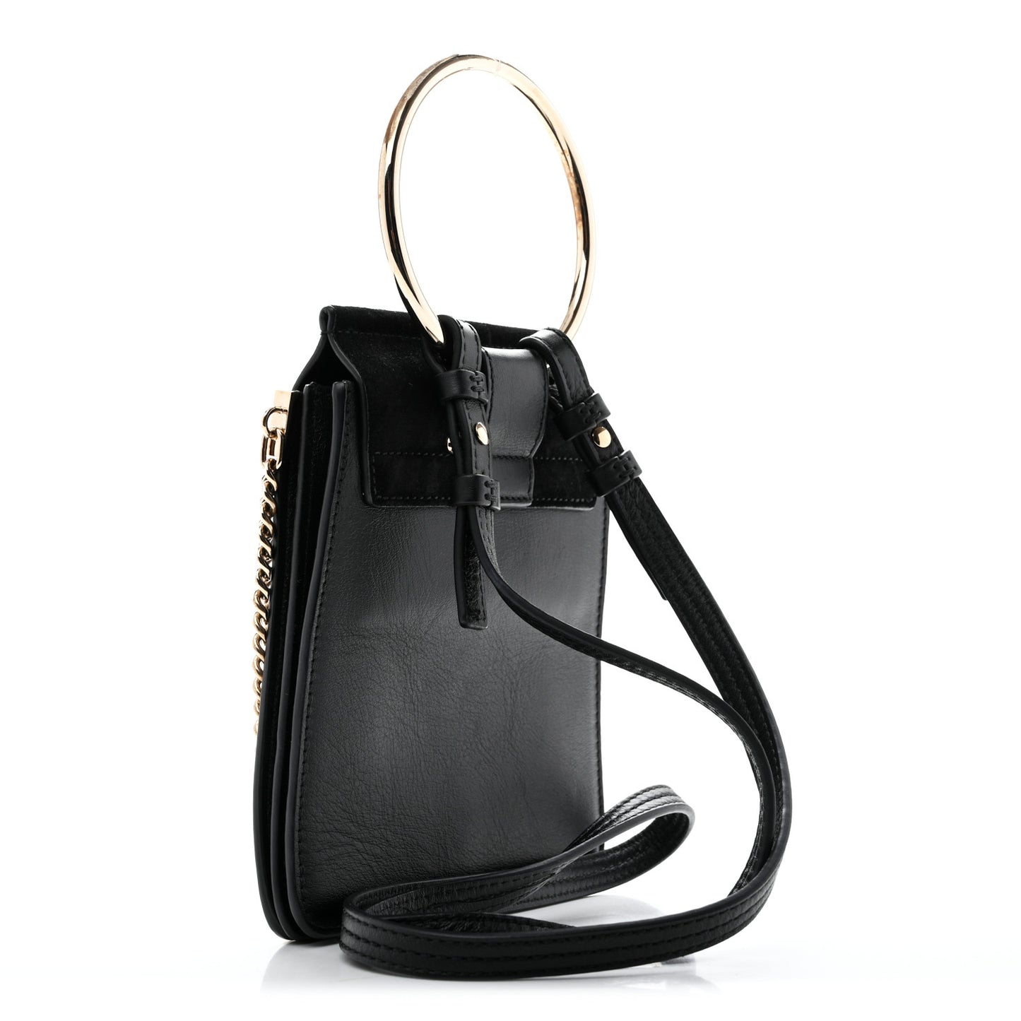 Suede Calfskin Mini Faye Bracelet Bag Black