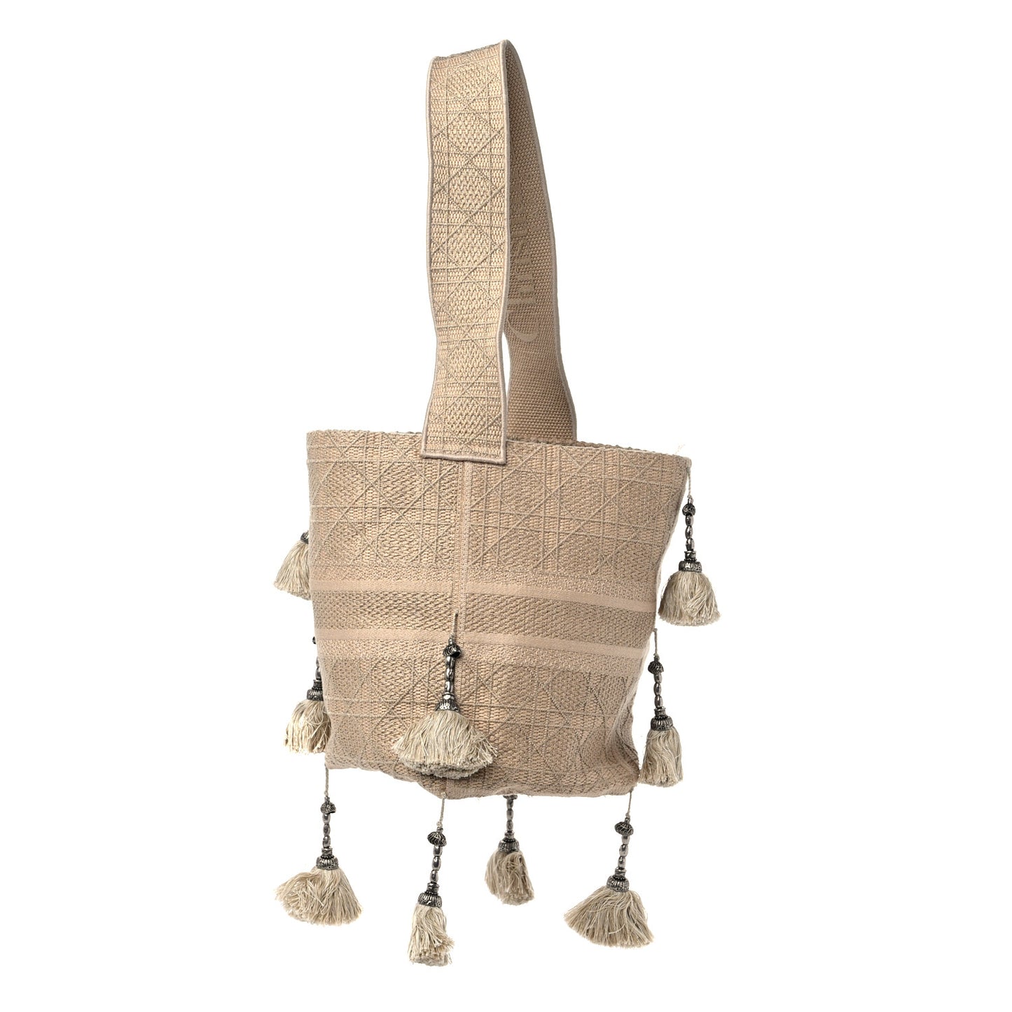 Canvas Embroidered D-Bubble Bucket Bag Beige