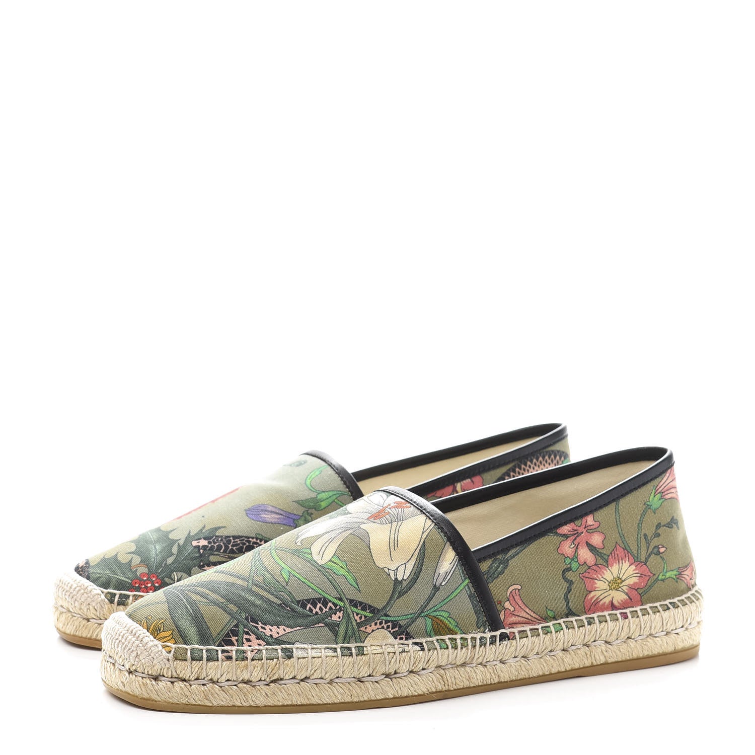 Gucci Canvas Flora Snake Print Mens Espadrilles 10.5 Militare Multicolor Black 3 of 9