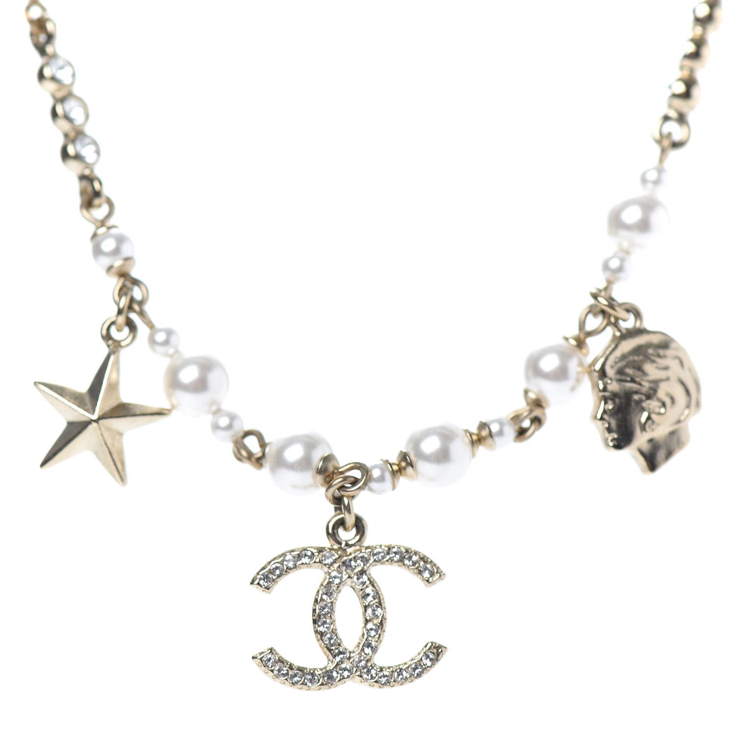 Pearl Crystal CC Star Short Necklace Gold