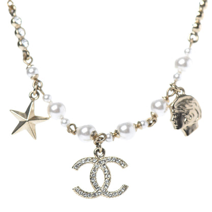 Chanel Pearl Crystal CC Star Short Necklace Gold 4 of 6