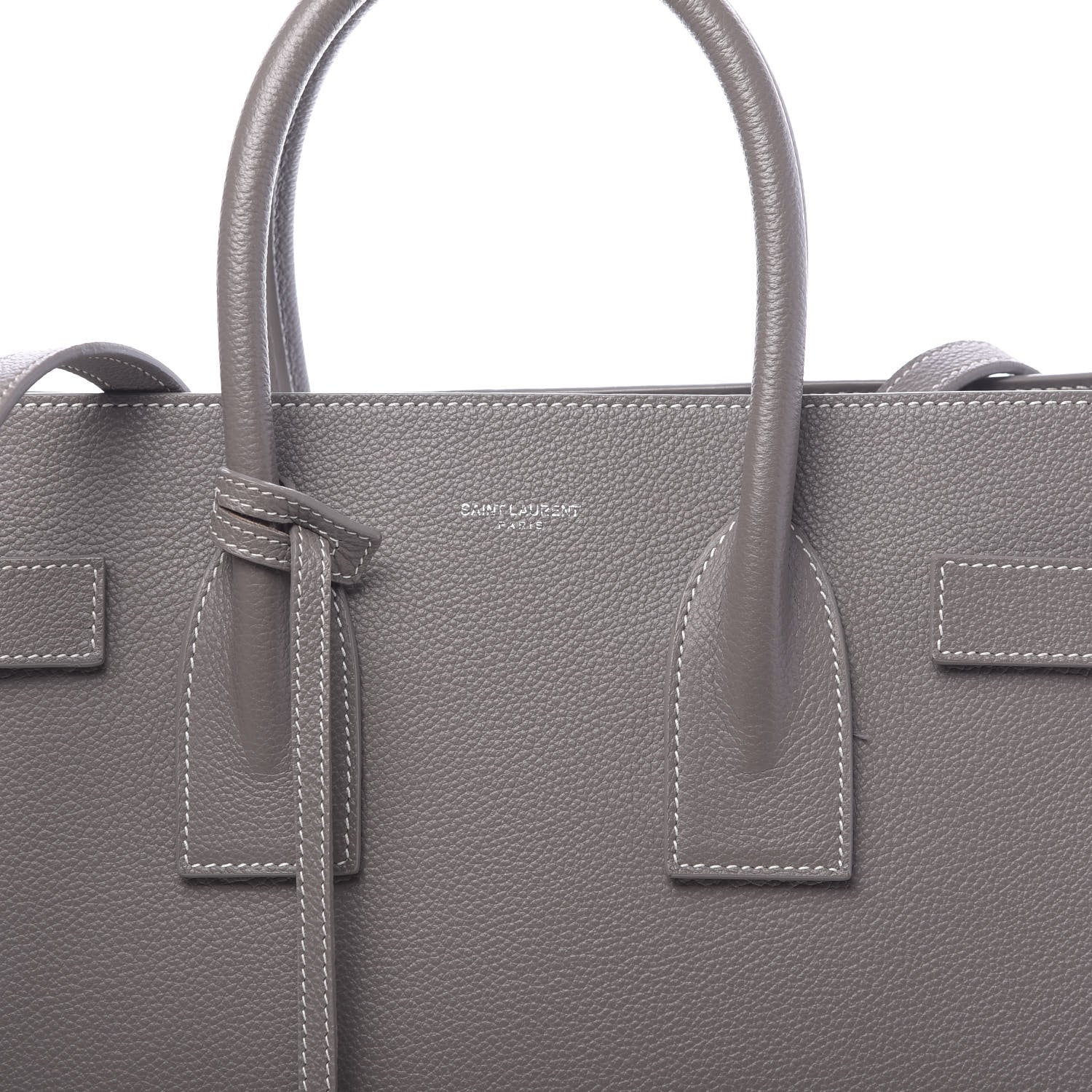 Saint Laurent Grained Calfskin Topstitch Small Sac De Jour Grey 9 of 10