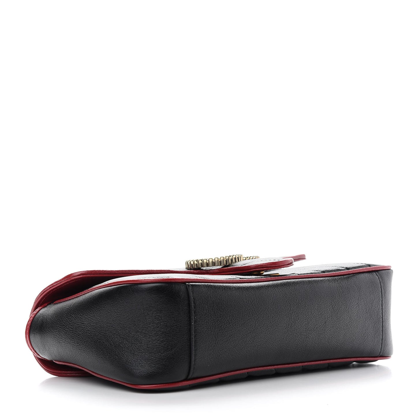 Vintage Effect Calfskin Matelasse Diagonal Small Torchon GG Marmont Shoulder Bag Black Romantic Cherry