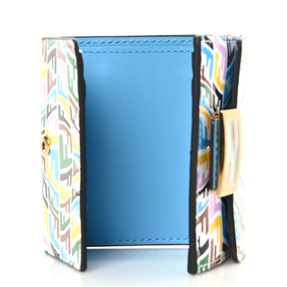 Fendi X SARAH COLEMAN Vitello Liberty Ceylon Micro FF Fish Eye Embossed Tri-Fold Wallet Multicolor Cyber Blue 5 of 9