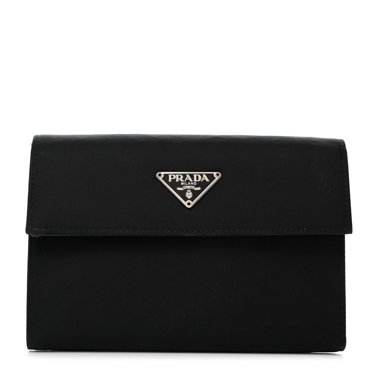 Prada Tessuto Nylon Saffiano Tri-Fold Compact Wallet Black 1 of 8