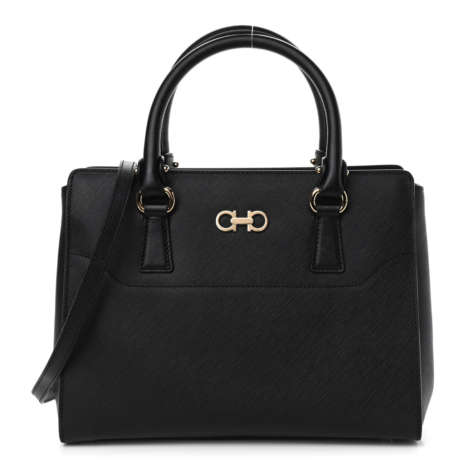 Salvatore Ferragamo Printed Calfskin Beky Tote Black 1 of 11