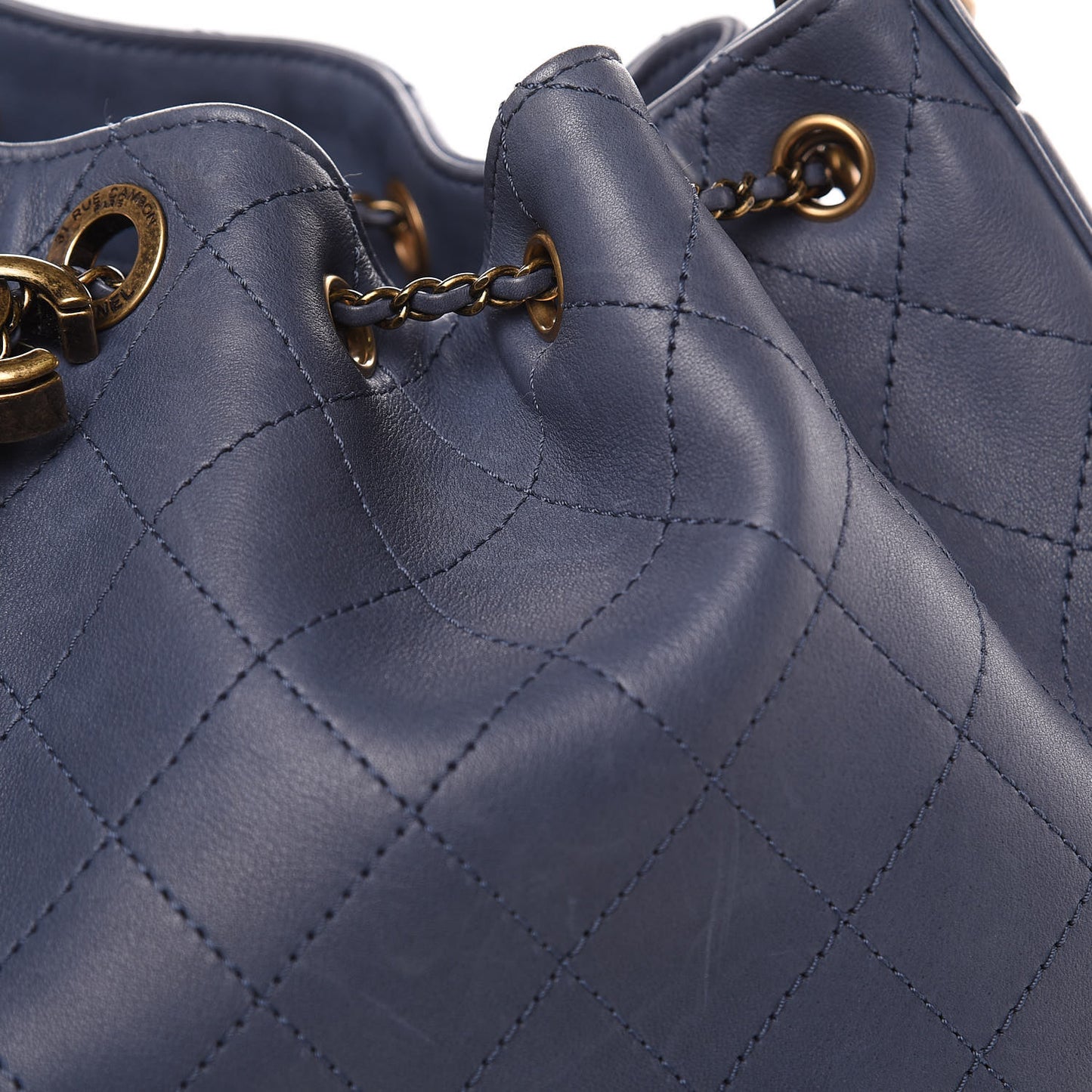 Calfskin Stitched Large Drawstring CC Bag Blue