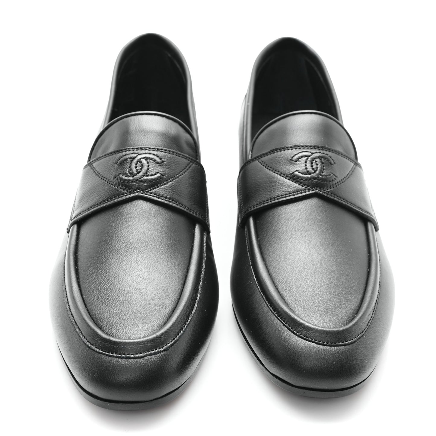 Calfskin Womens Stitched CC Loafers 39 Black