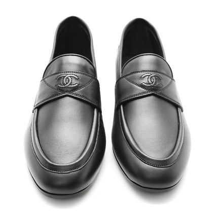 Chanel Calfskin Womens Stitched CC Loafers 39 Black 3 of 9