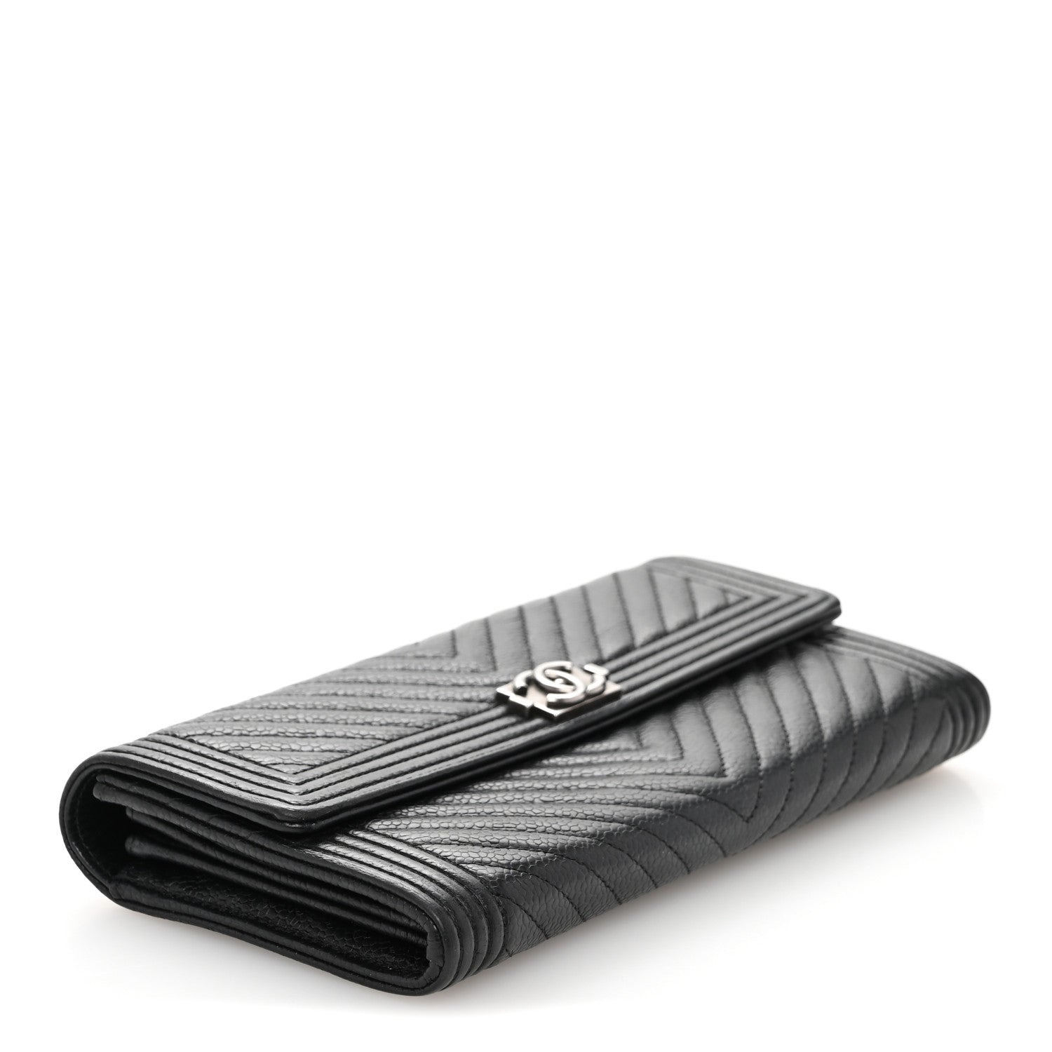 Chanel Caviar Chevron Quilted Boy Flap Wallet Black 4 of 10