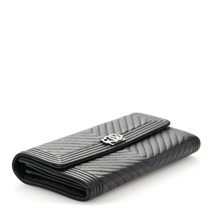 Chanel Caviar Chevron Quilted Boy Flap Wallet Black 4 of 10