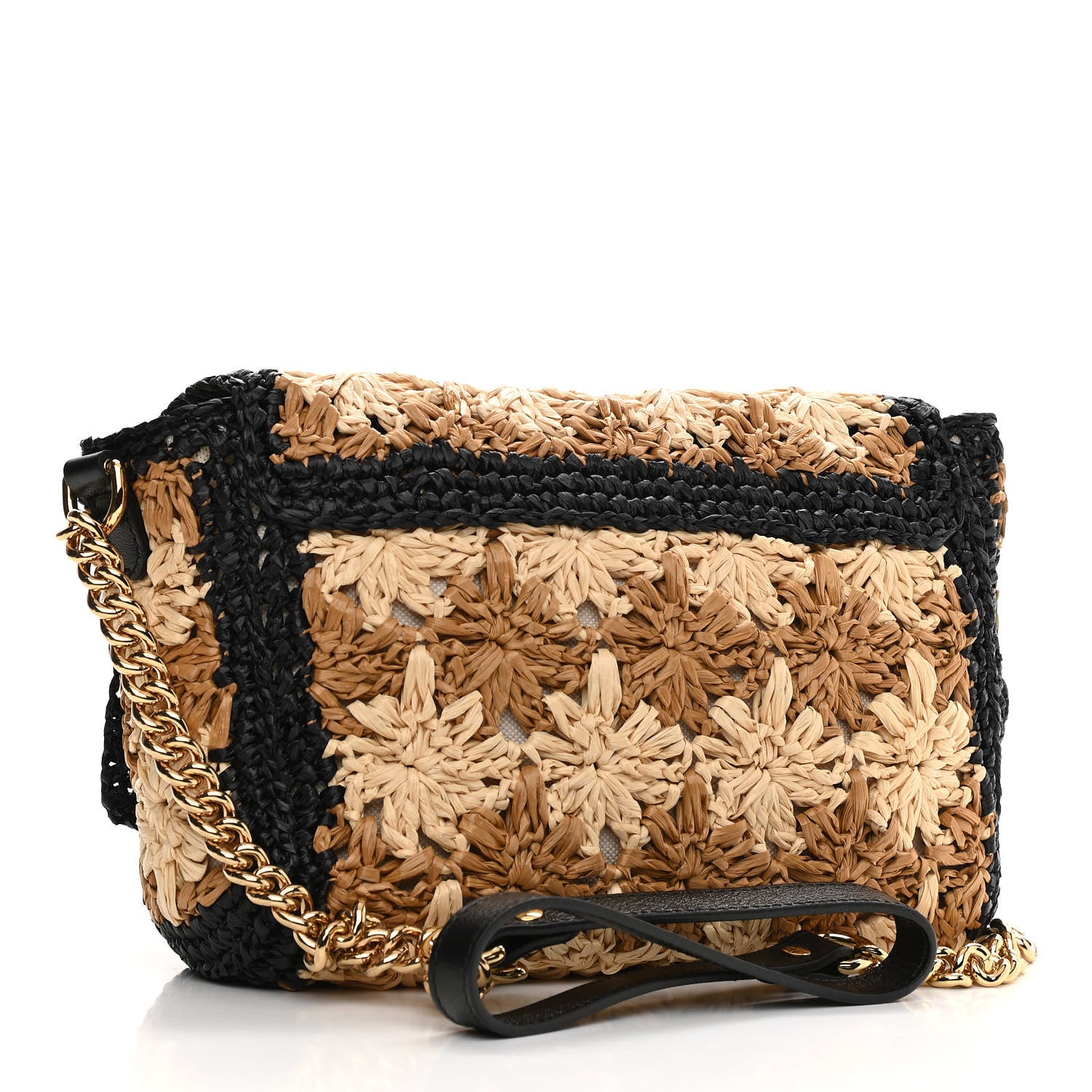 Gucci Raffia Azalea Calfskin Crochet Flower Small GG Marmont Shoulder Bag Natural Ecru Black 3 of 10