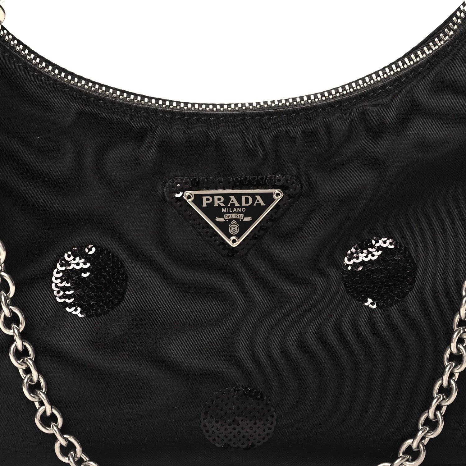 Prada Nylon Sequin Embellished Polka Dot Re-Edition 2005 Shoulder Bag Black 7 of 9