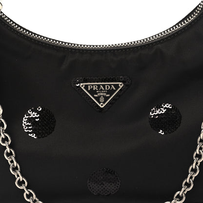 Prada Nylon Sequin Embellished Polka Dot Re-Edition 2005 Shoulder Bag Black 7 of 9
