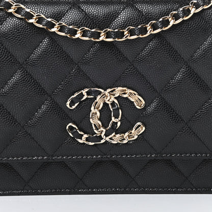 Chanel Caviar Quilted French New Wave Chain CC Wallet On Chain WOC Black 9 of 12