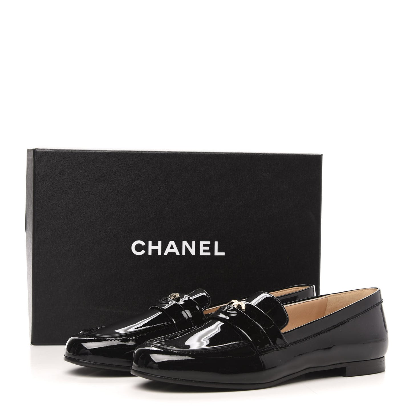 Patent Calfskin CC Mocassin Loafers 38.5 Black