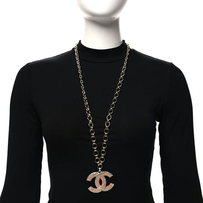 Chanel Crystal CC Long Pendant Necklace Gold Pink Yellow Blue 2 of 5
