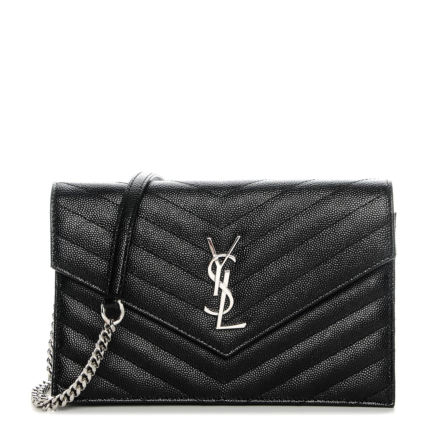 Saint Laurent Grain De Poudre Matelasse Chevron Monogram Envelope Chain Wallet Black 1 of 7